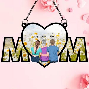 Customized MOM Suncatcher, Mother’s Day Window Hanging Suncatcher Ornament, Customized Mom and Children Suncatcher, Mothers Day Decor Gifts