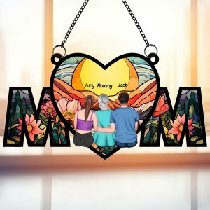 Customized MOM Suncatcher, Mother’s Day Window Hanging Suncatcher Ornament, Customized Mom and Children Suncatcher, Mothers Day Decor Gifts