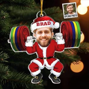 Personalized Christmas Ornament 2024 – Custom Gym Photo, Workout, Weight Lifting Gift for Trainer or Training Partner, Fitness Photo
