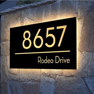 Custom Backlit LED House Number Sign Outside, Modern Illuminated Address Plaque for Home, Personalized Lighted Sign Door – Waterproof