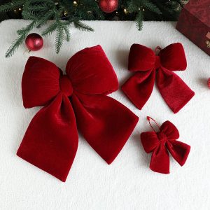 Red Velvet Christmas Bows – Elegant Tree & Gift Decorations for a Cozy Holiday Look